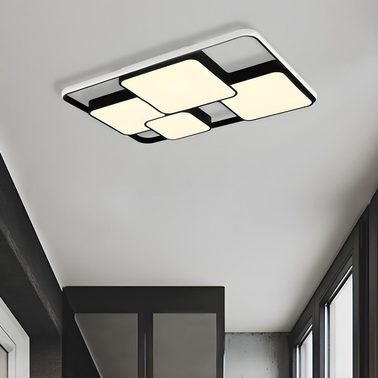 Modish Black White Rectangle LED Flush Mount Light Image - 3