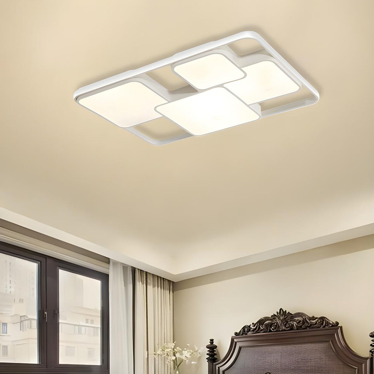 Modish Black White Rectangle LED Flush Mount Light Image - 7