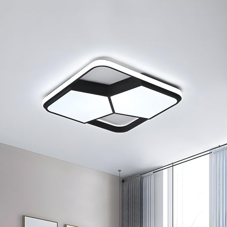 Modish Black White Square Pentagon LED Flush Mount Lamp Image - 2