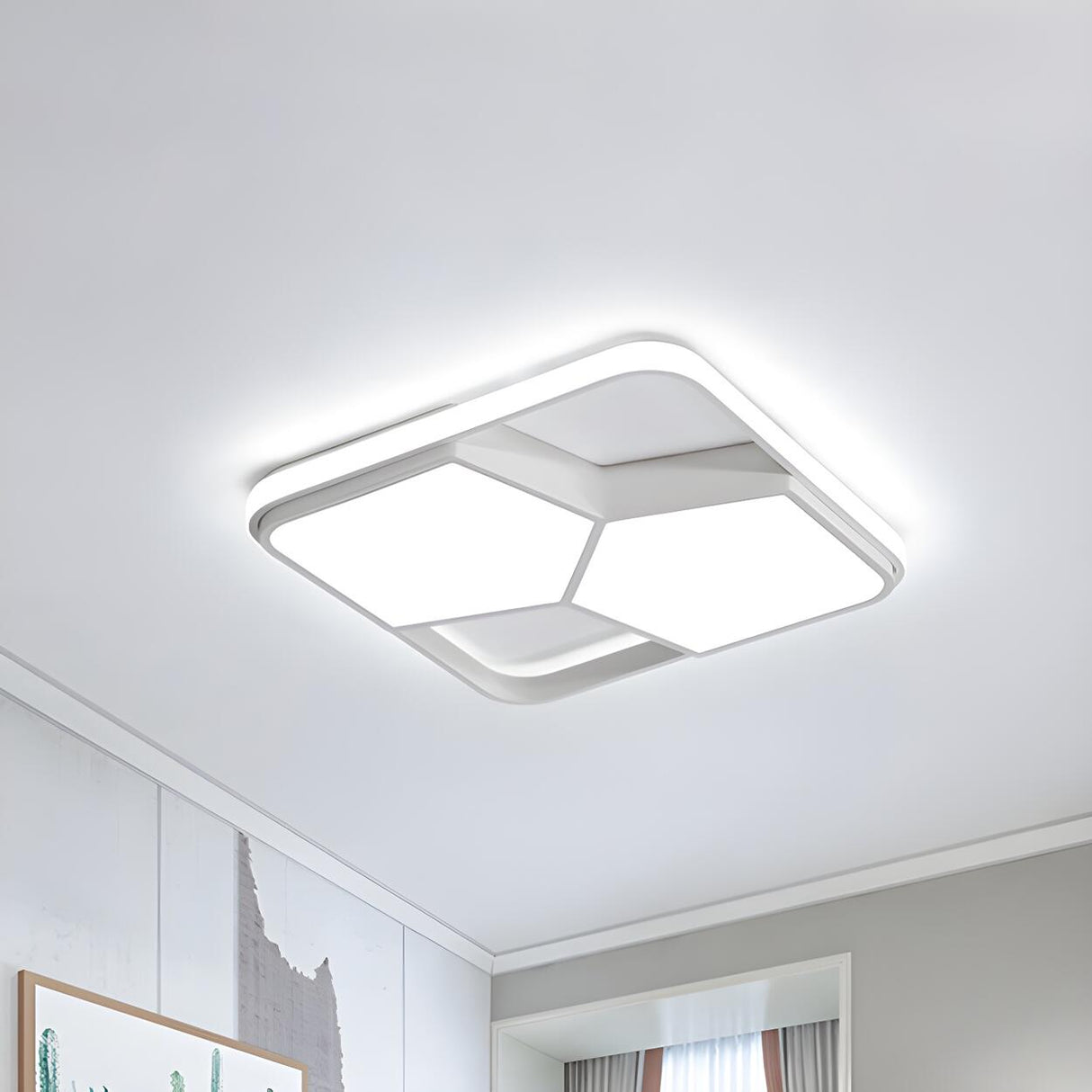 Modish Black White Square Pentagon LED Flush Mount Lamp Image - 6