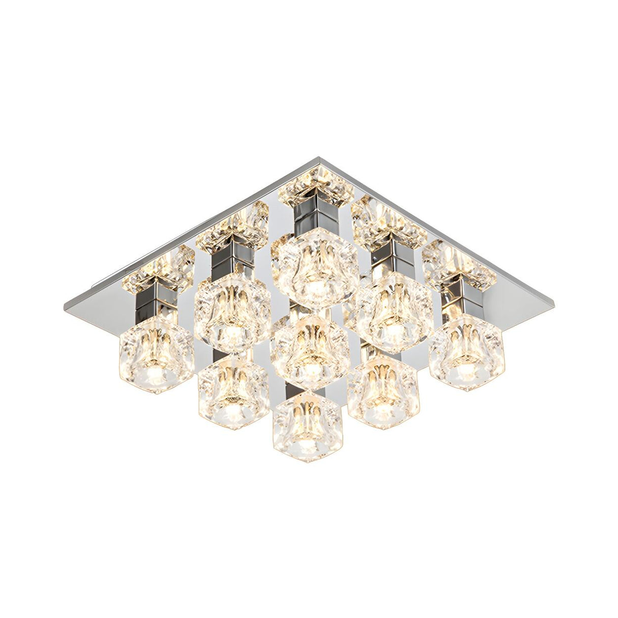 Modish Chrome Multi Cubic Crystal LED Flush Mount Light Image - 3