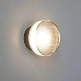 Modish Clear Ribbed Glass Shade Round LED Wall Sconce Image - 8