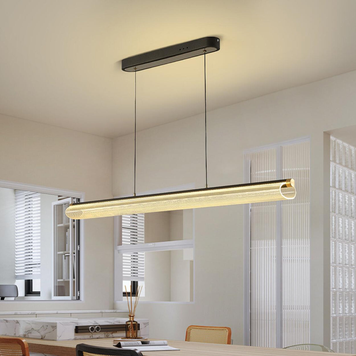 Modish Clear Tube LED Pendant Light Kitchen Island Image - 4