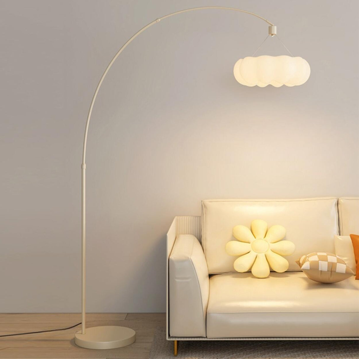 Modish Cloud-Shaped Shade Arched Beige Floor Lamp Image - 8