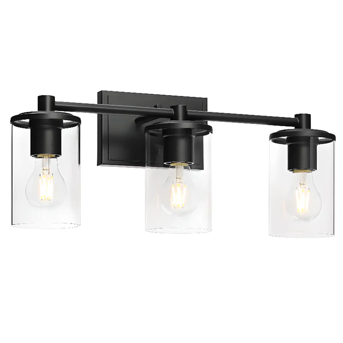 Modish Column Glass Shades Black Metal Vanity Light Image - 7