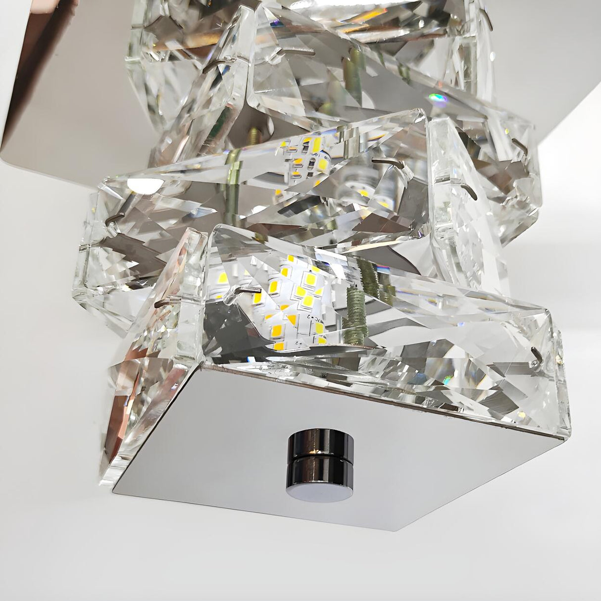 Modish Crystal Cube Chrome Flush Mount Ceiling Light Image - 11