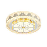 Modish Crystal Round Flower Chrome LED Flush Mount Lamp Image - 2