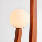 Modish Double Globe Brown Wooden Yoji Floor Lamp Image - 4