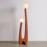 Modish Double Globe Brown Wooden Yoji Floor Lamp Image - 7