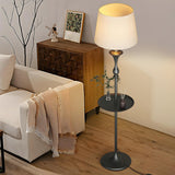 Modish Fabric Cylinder Floor Lamp with Side Table Image - 4