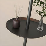 Modish Fabric Cylinder Floor Lamp with Side Table Image - 9