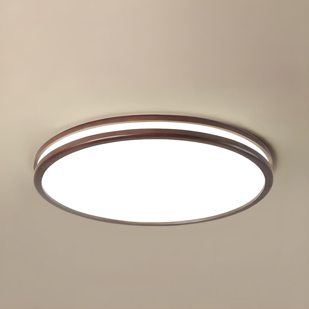 Modish Foyer Walnut Round Dimmable LED Flush Mount Lamp Image - 11