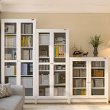 Modish French Glass Doors Vertical Steel Bookcases Image - 1