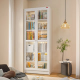 Modish French Glass Doors Vertical Steel Bookcases Image - 2