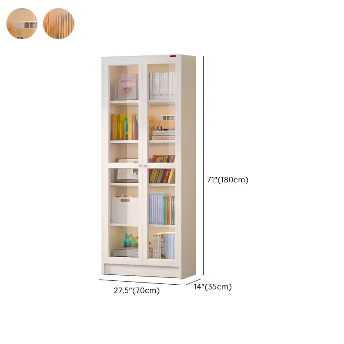 Modish French Glass Doors Vertical Steel Bookcases Image - 20