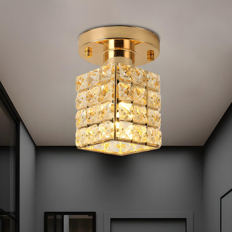 Modish Gold Crystal Block Semi-Flush Mount Ceiling Lamp Image - 1