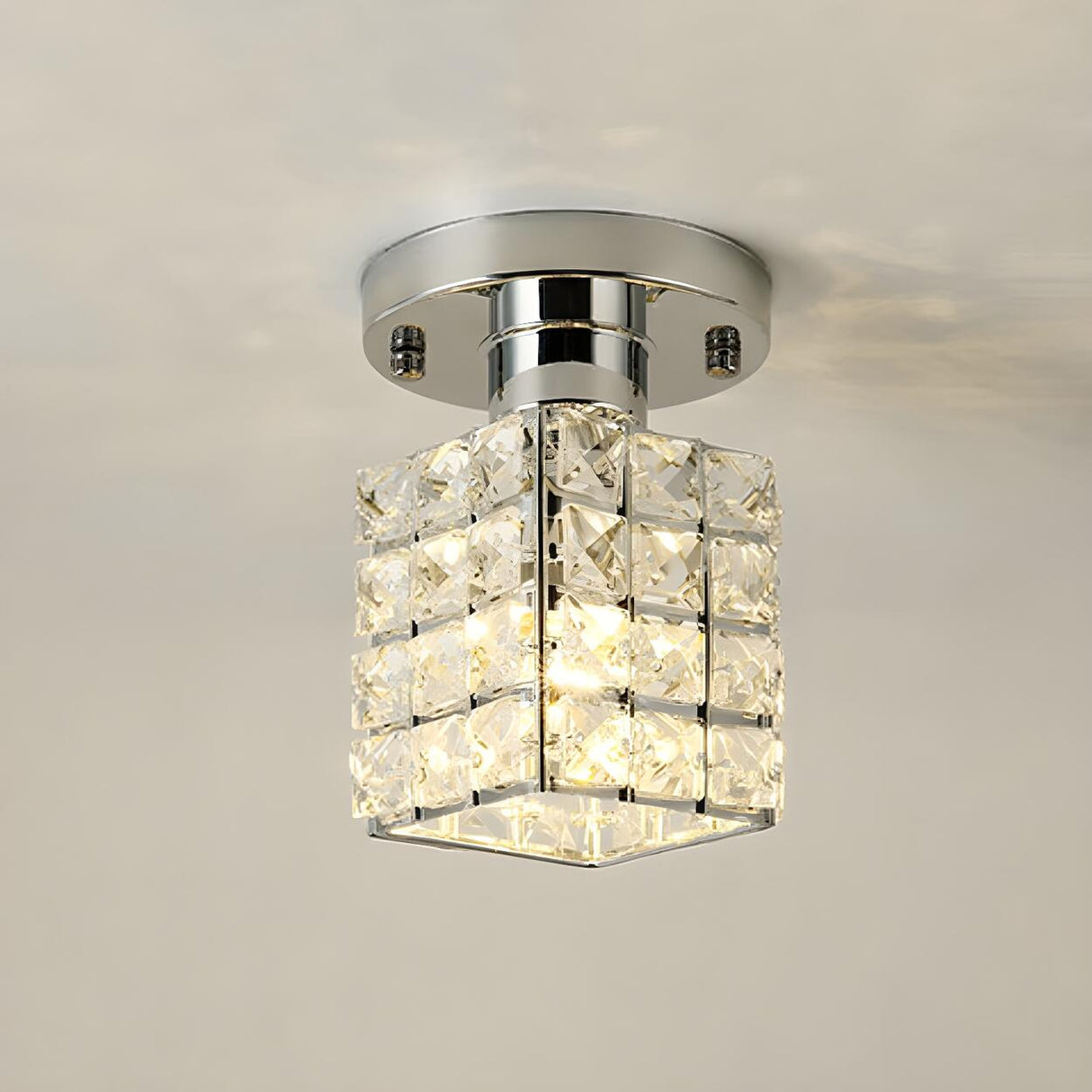 Modish Gold Crystal Block Semi-Flush Mount Ceiling Lamp Image - 10