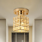 Modish Gold Crystal Block Semi-Flush Mount Ceiling Lamp Image - 2