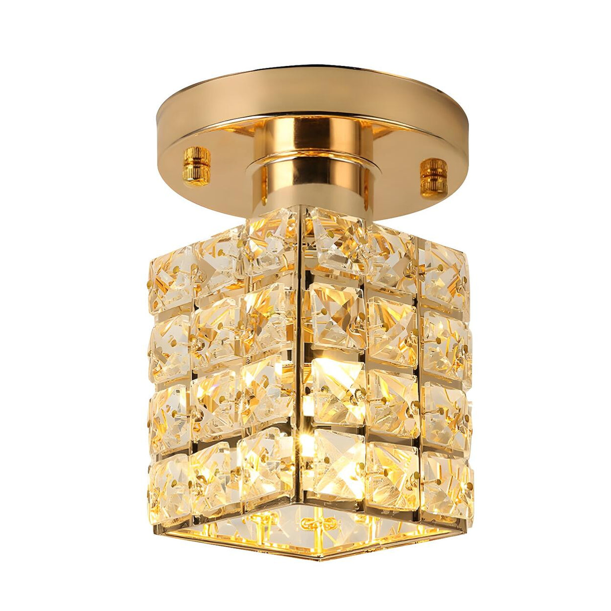 Modish Gold Crystal Block Semi-Flush Mount Ceiling Lamp Image - 3