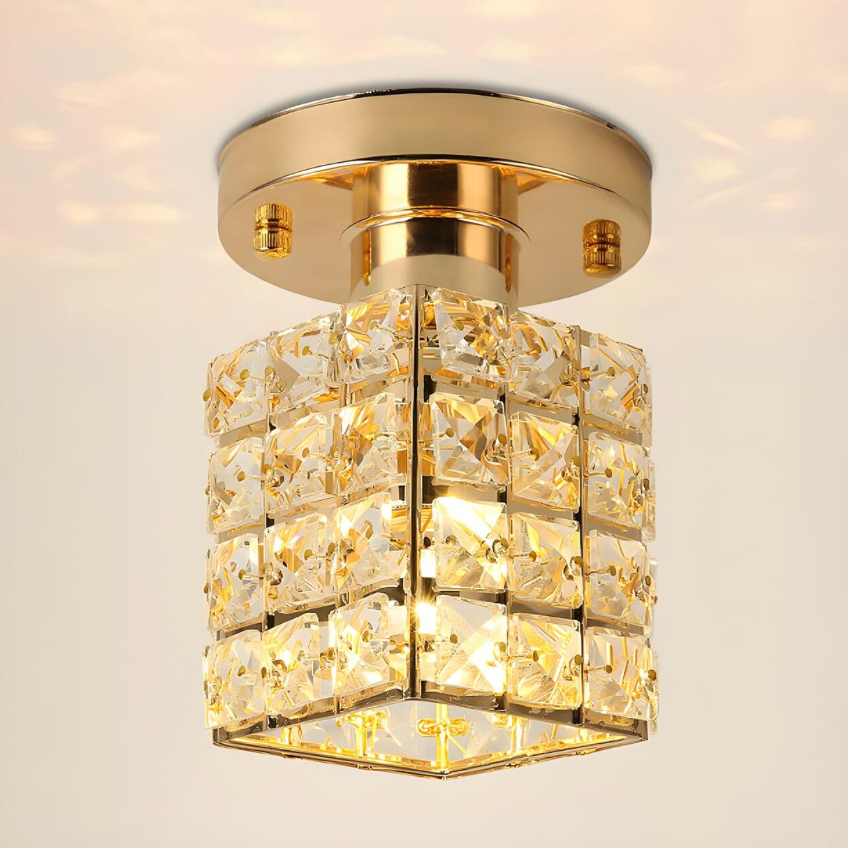 Modish Gold Crystal Block Semi-Flush Mount Ceiling Lamp Image - 5