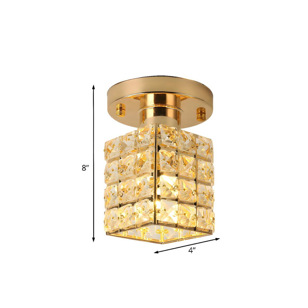 Modish Gold Crystal Block Semi-Flush Mount Ceiling Lamp Image - 6