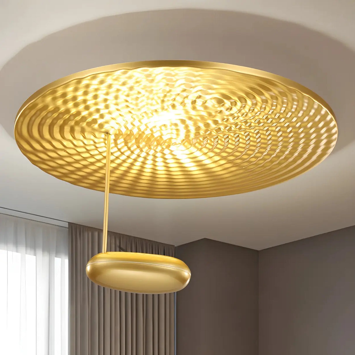 Modish Gold Round Metal LED Flush Mount Ceiling Light Image - 2