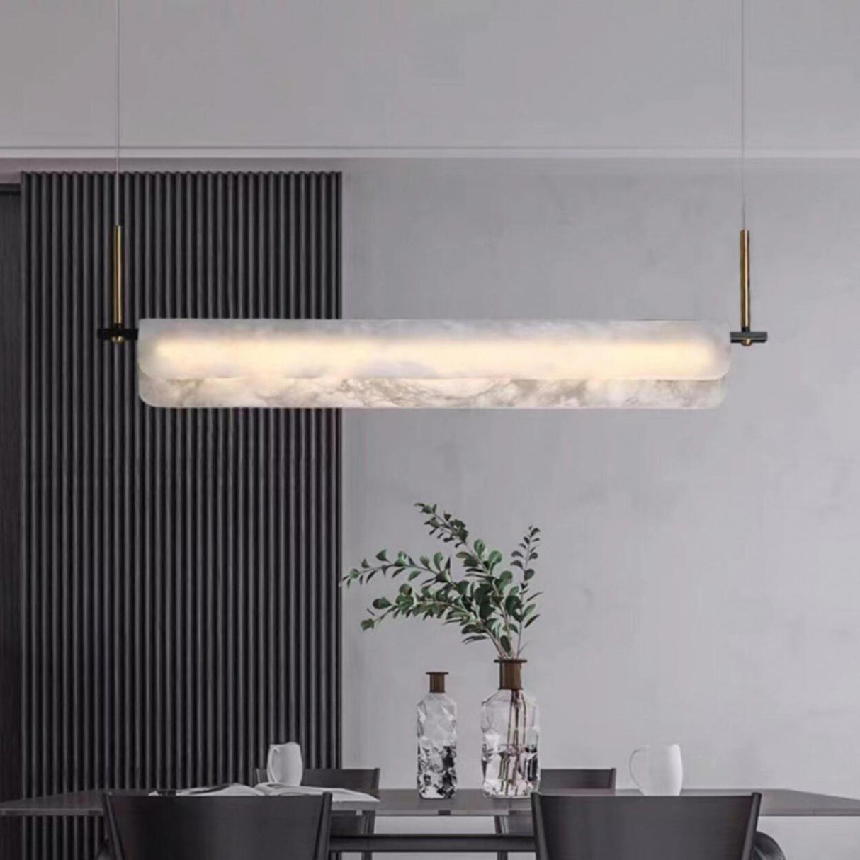 Modish Ivory Marble Linear LED Island Pendant Light Image - 2