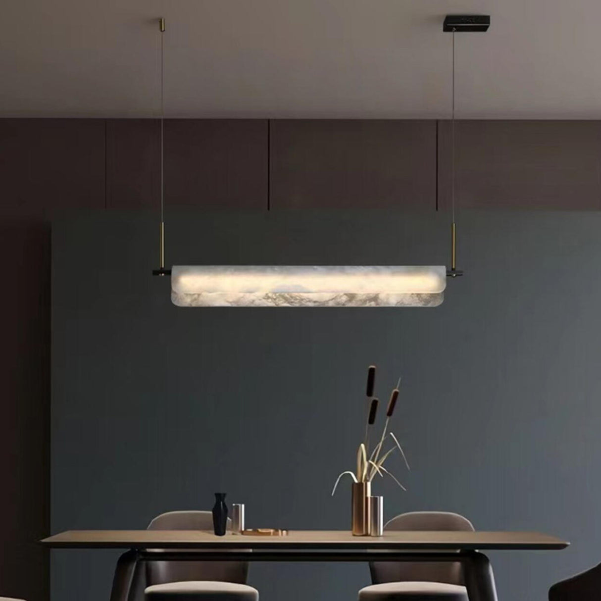 Modish Ivory Marble Linear LED Island Pendant Light Image - 4