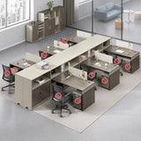 Modish L-Shape Wood Espresso Cabinet Office Furniture Set Image - 10