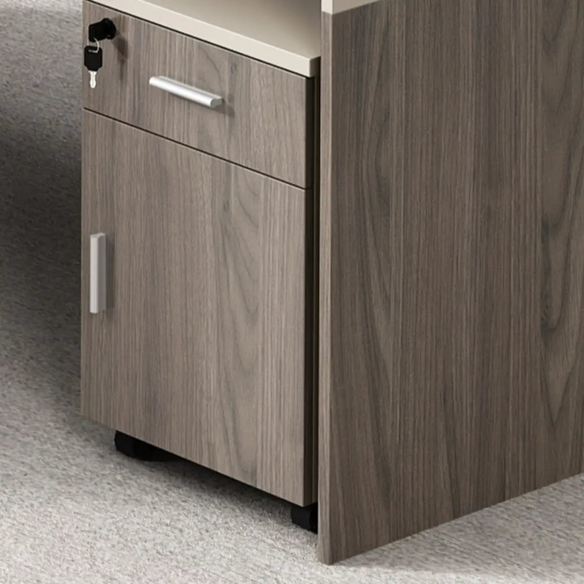 Modish L-Shape Wood Espresso Cabinet Office Furniture Set Image - 11