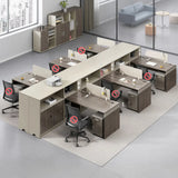 Modish L-Shape Wood Espresso Cabinet Office Furniture Set Image - 17