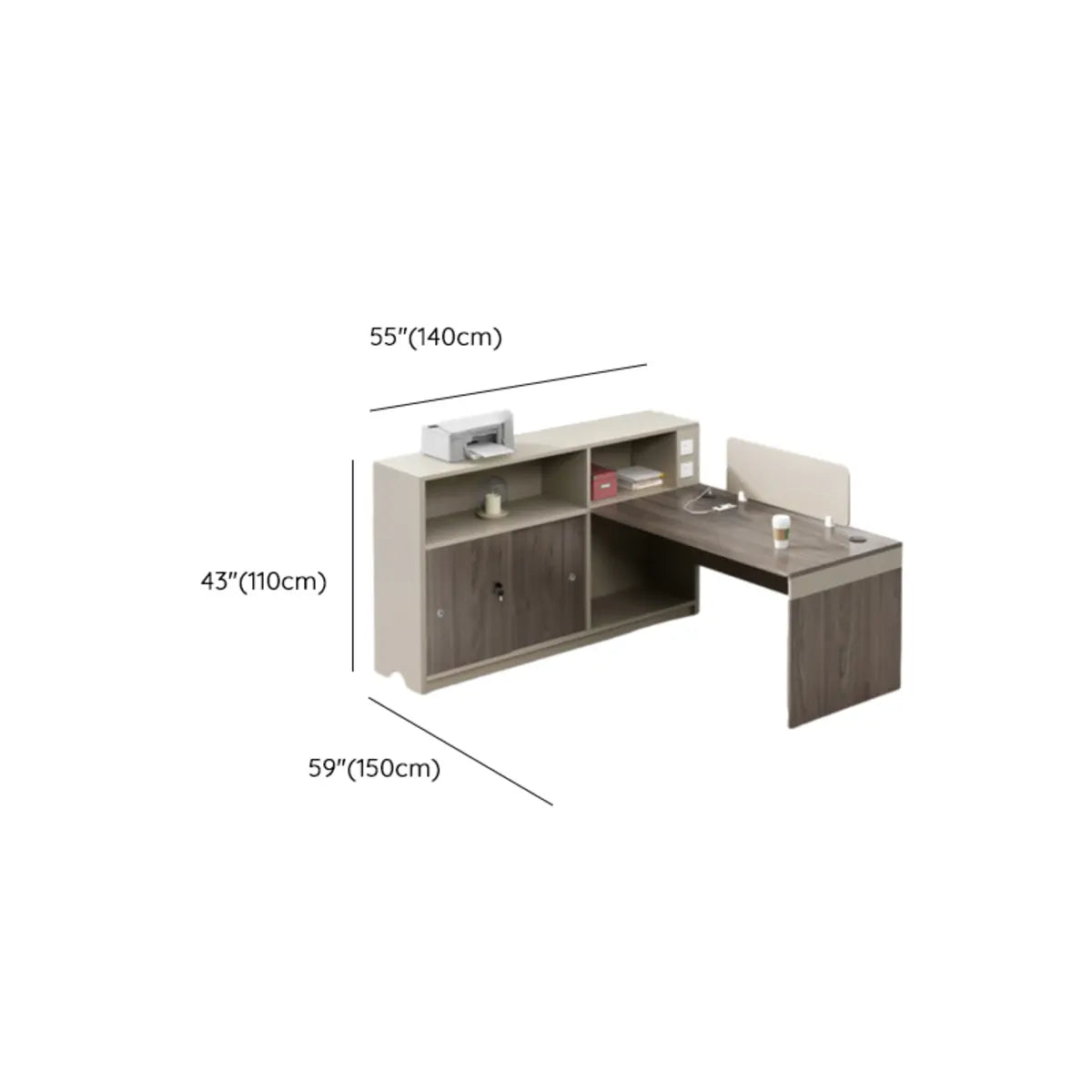 Modish L-Shape Wood Espresso Cabinet Office Furniture Set 