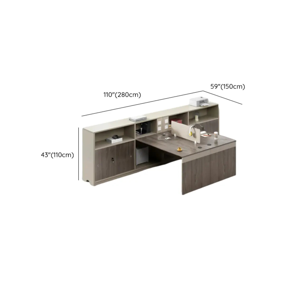 Modish L-Shape Wood Espresso Cabinet Office Furniture Set Image - 19