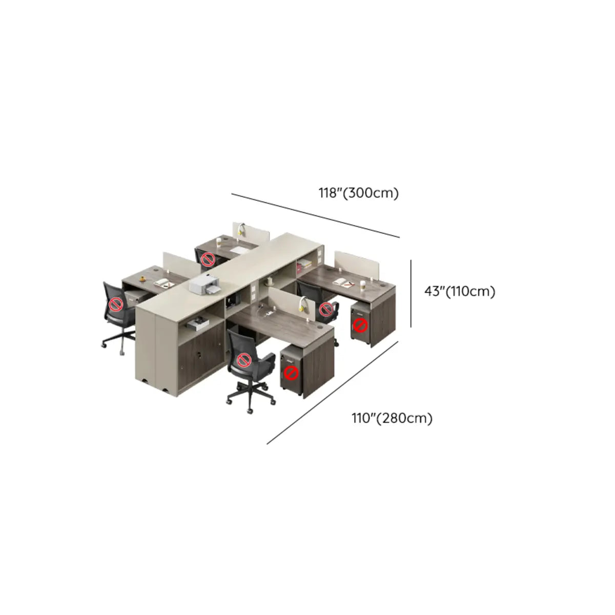 Modish L-Shape Wood Espresso Cabinet Office Furniture Set Image - 21