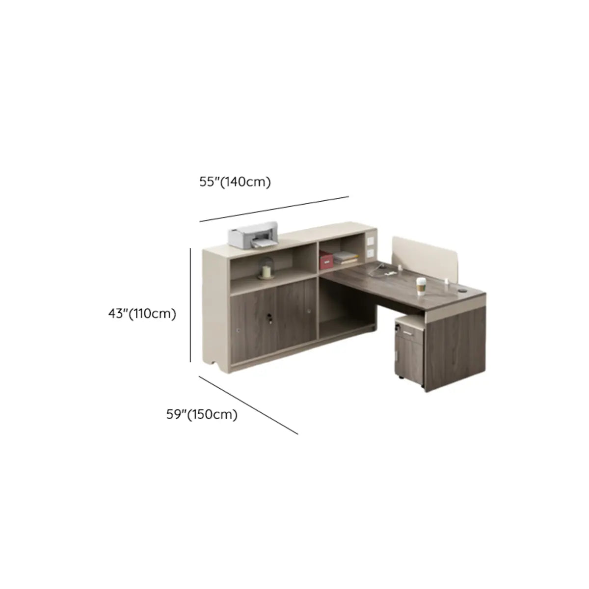 Modish L-Shape Wood Espresso Cabinet Office Furniture Set Image - 23