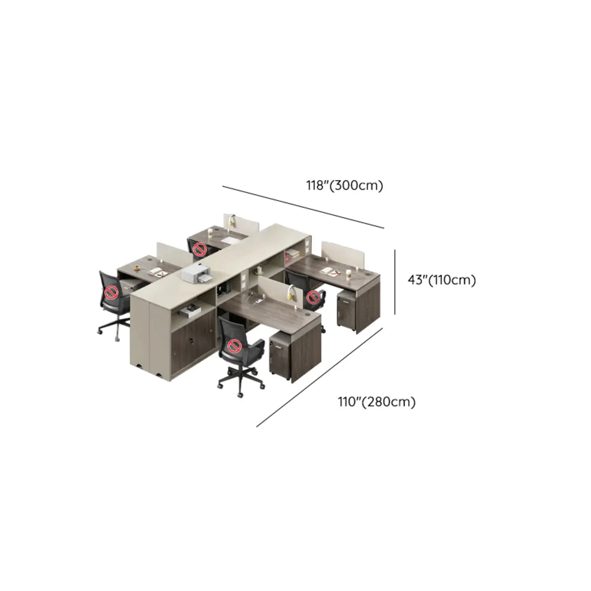 Modish L-Shape Wood Espresso Cabinet Office Furniture Set Image - 27