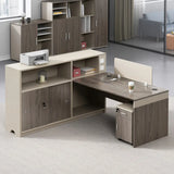 Modish L-Shape Wood Espresso Cabinet Office Furniture Set Image - 3