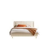 Modish Leather Beige Queen Panel Bed with Headboard Image - 2