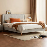 Modish Leather Beige Queen Panel Bed with Headboard Image - 4