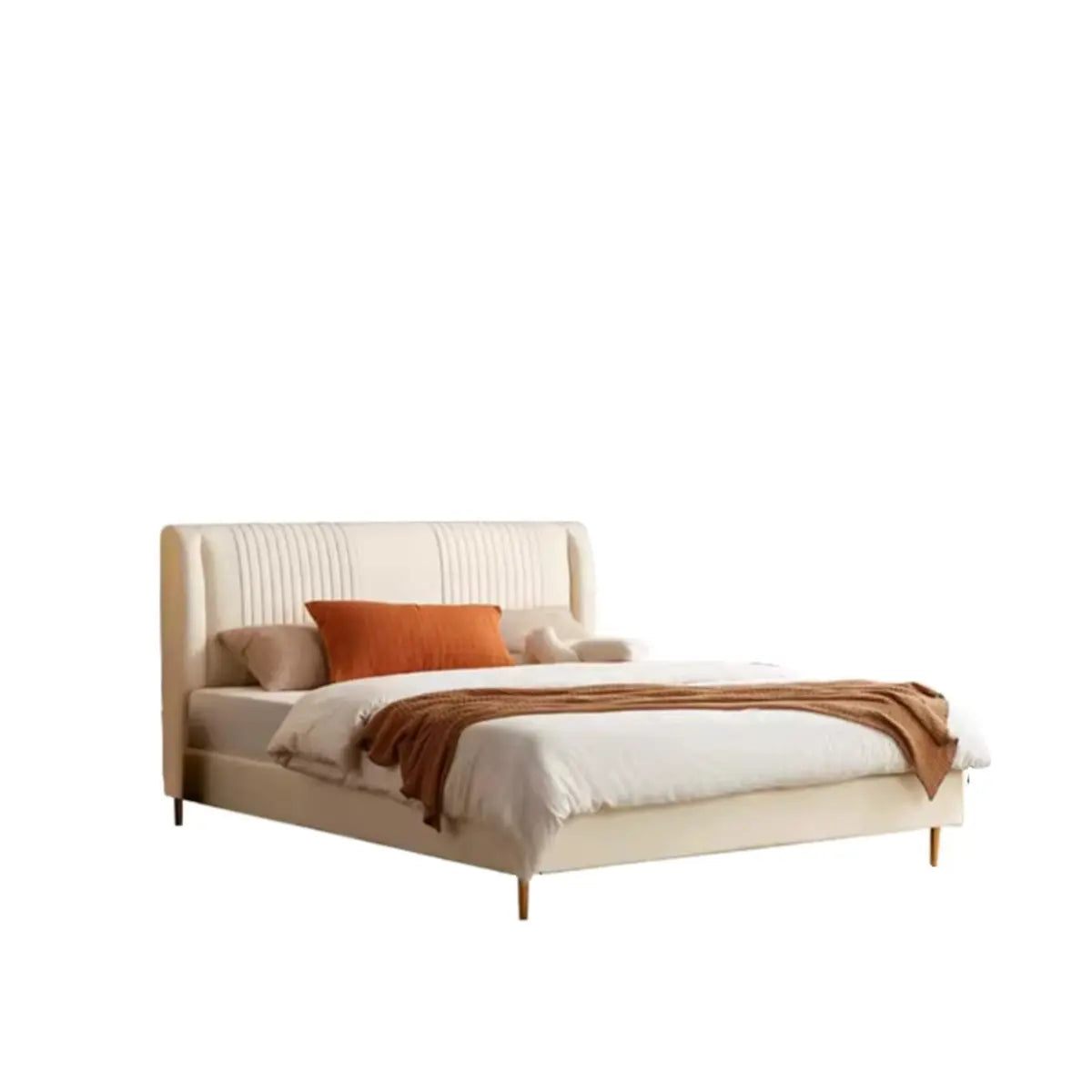 Modish Leather Beige Queen Panel Bed with Headboard Image - 7