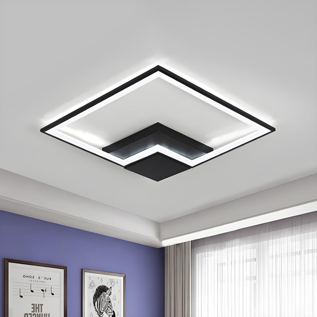 Modish Living Room Black Square LED Flush Mount Light Image - 2