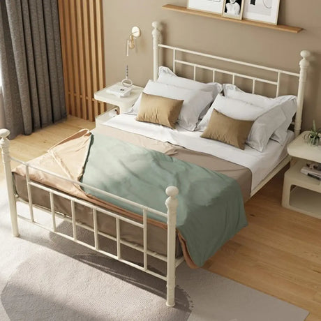 Modish Metal Off-White Open-Frame Bed with Headboard Image - 1