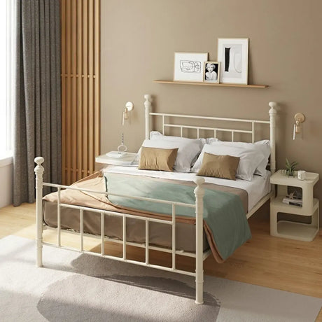 Modish Metal Off-White Open-Frame Bed with Headboard Image - 2