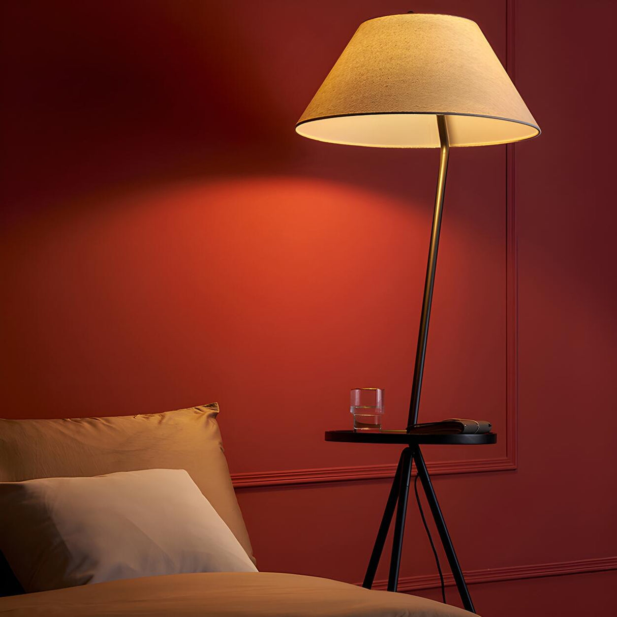 Modish Pagoda Black LED Floor Lamp with Side Table Image - 8