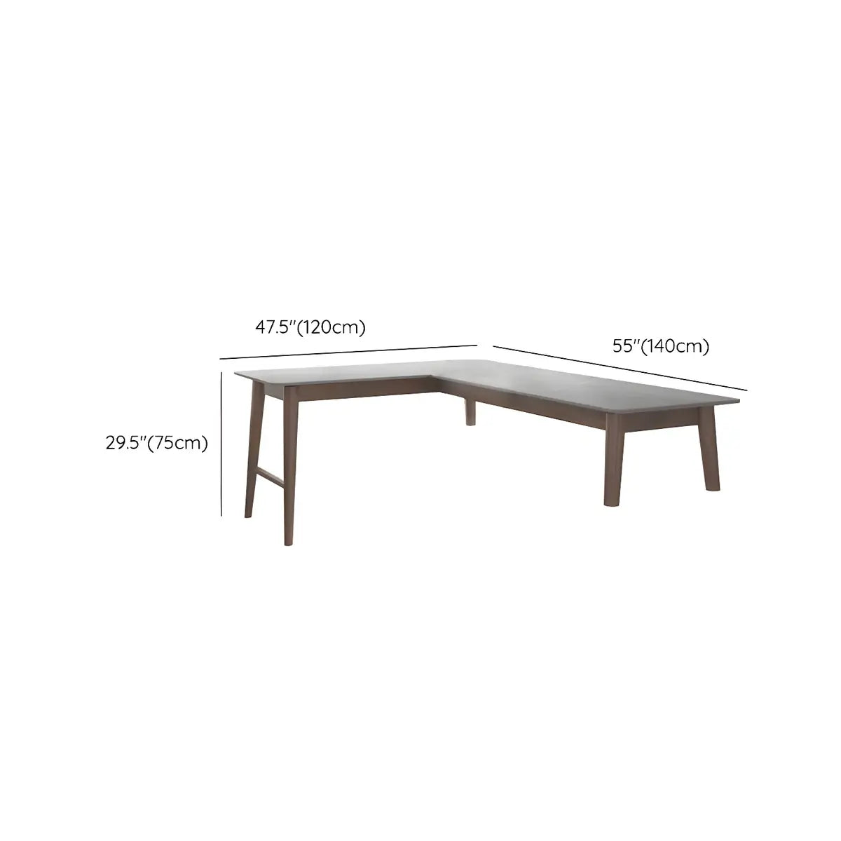 Modish Pine Wood Grey H-Base L-Shape Stone Writing Desk 