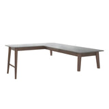 Modish Pine Wood Grey H-Base L-Shape Stone Writing Desk Image - 2