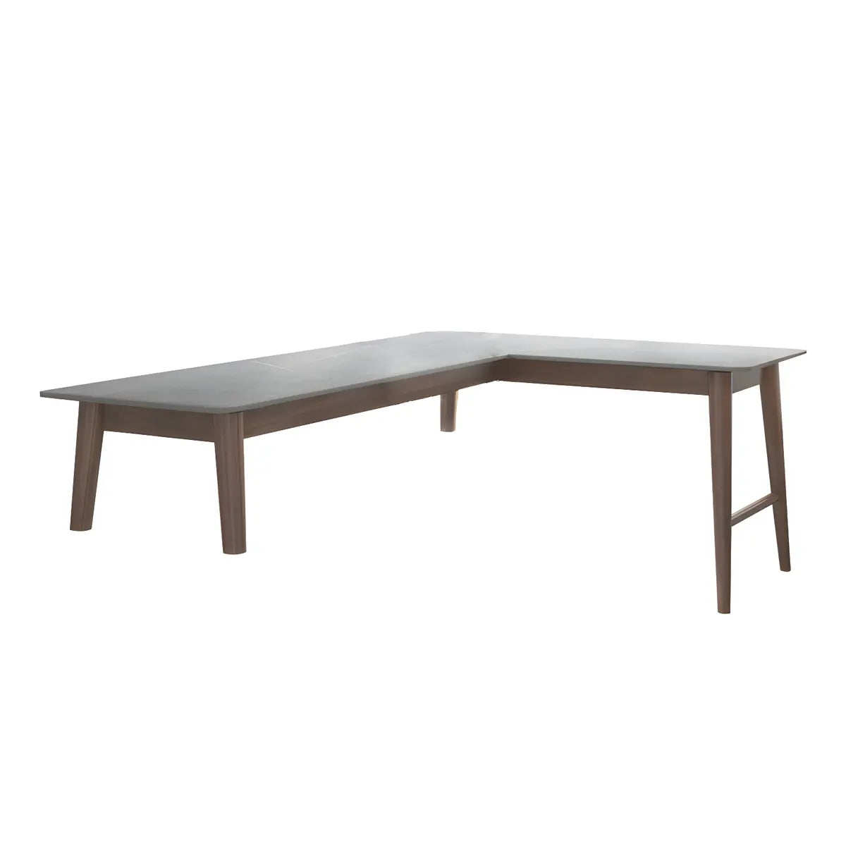 Modish Pine Wood Grey H-Base L-Shape Stone Writing Desk Image - 6