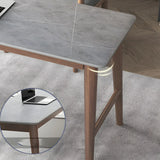 Modish Pine Wood Grey H-Base L-Shape Stone Writing Desk Image - 7