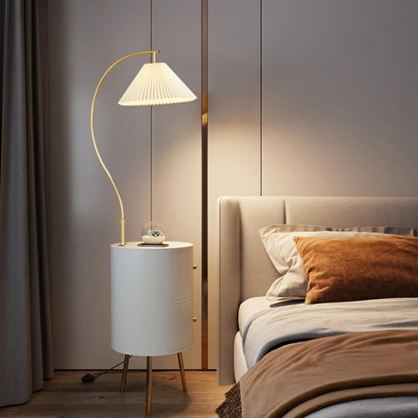 Modish Pleated Arc Bedroom Floor Lamp with Storage Image - 2