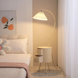 Modish Pleated Arc Bedroom Floor Lamp with Storage Image - 6